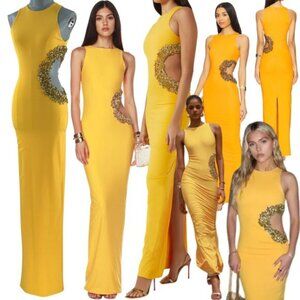 🆕 BRONX & BANCO 🧿 NWOT Camila Rhinestone Cutout Maxi, Yellow - Sz XS US 2